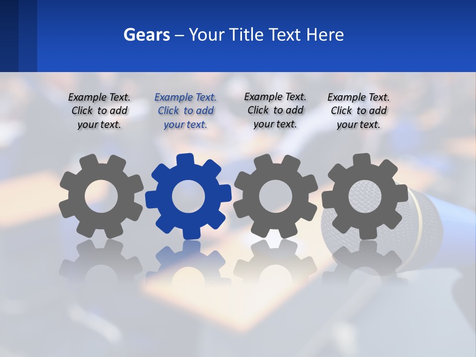 A Microphone In Front Of A Lecture Hall Full Of People PowerPoint Template