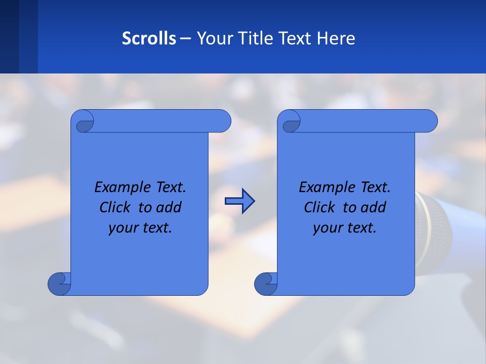 A Microphone In Front Of A Lecture Hall Full Of People PowerPoint Template