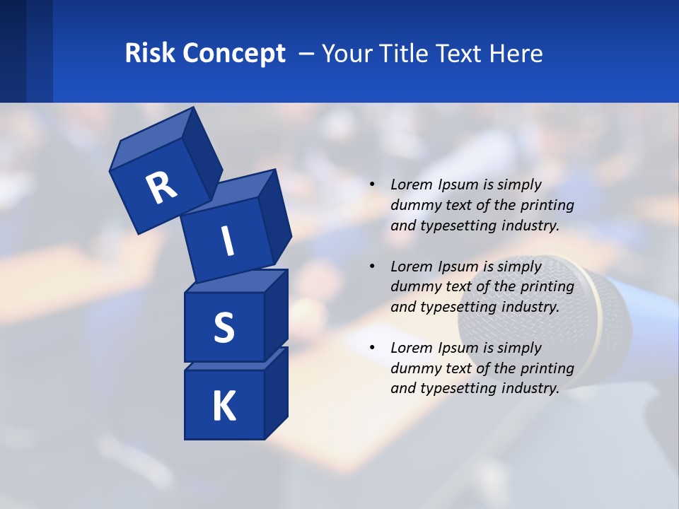 A Microphone In Front Of A Lecture Hall Full Of People PowerPoint Template