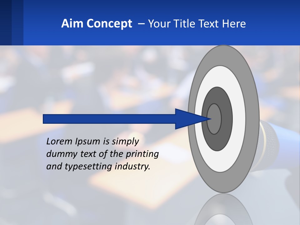 A Microphone In Front Of A Lecture Hall Full Of People PowerPoint Template