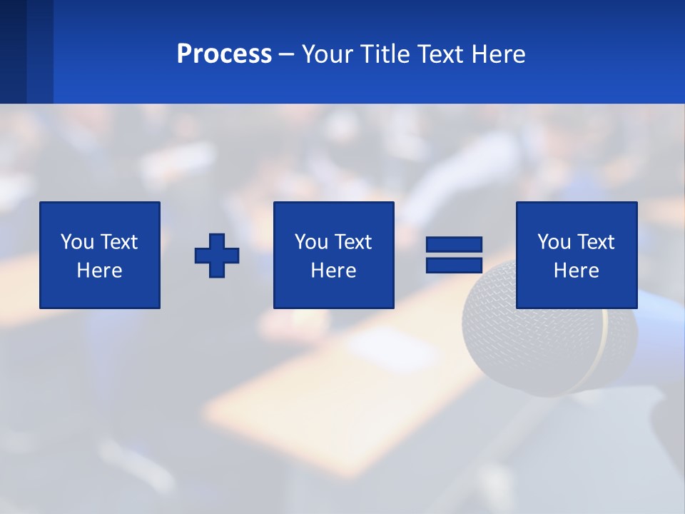 A Microphone In Front Of A Lecture Hall Full Of People PowerPoint Template