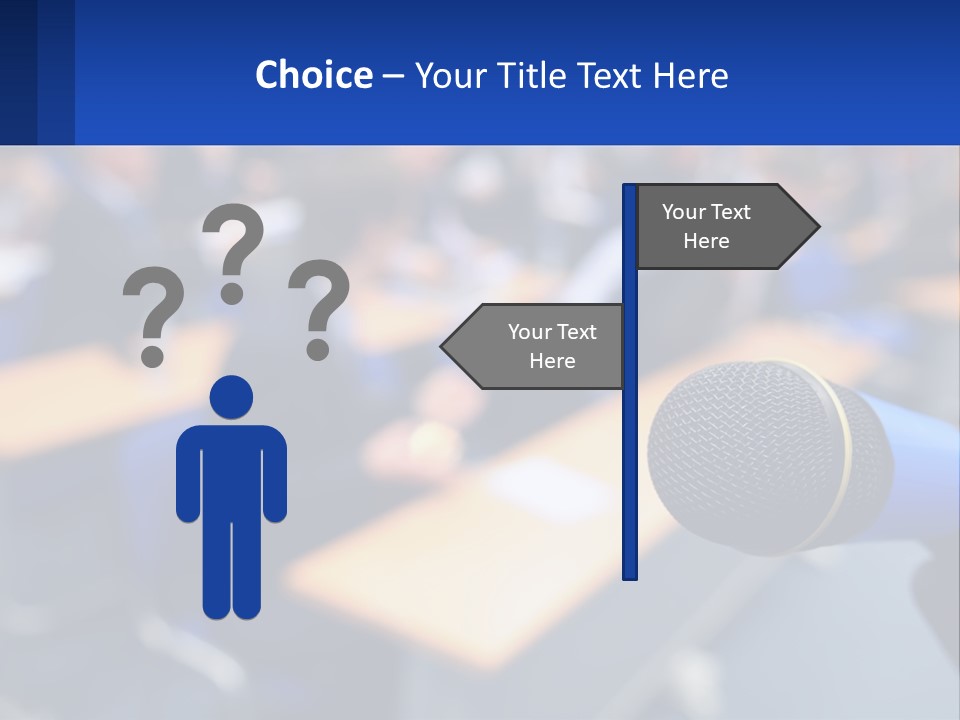 A Microphone In Front Of A Lecture Hall Full Of People PowerPoint Template