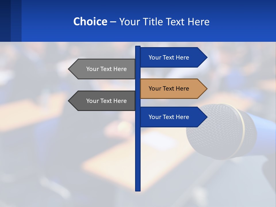 A Microphone In Front Of A Lecture Hall Full Of People PowerPoint Template