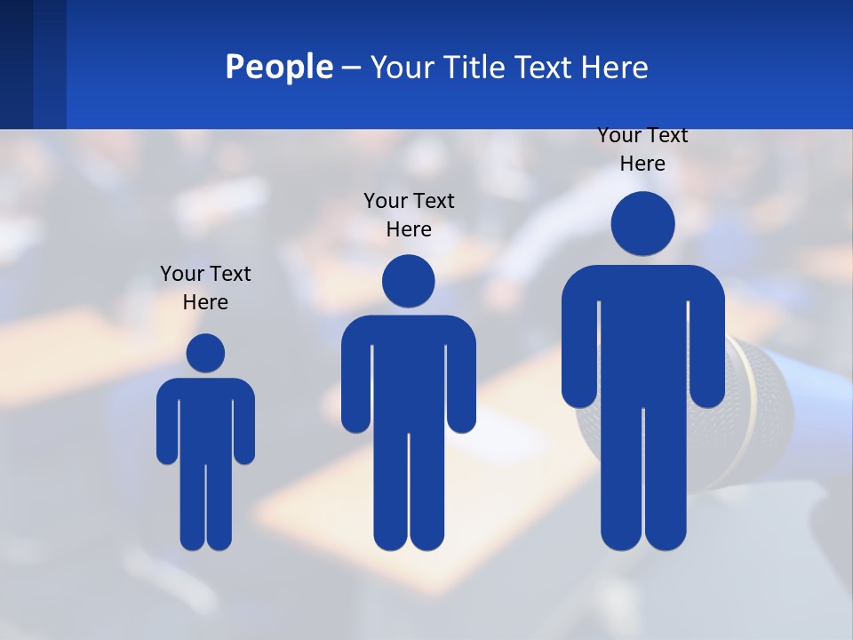 A Microphone In Front Of A Lecture Hall Full Of People PowerPoint Template