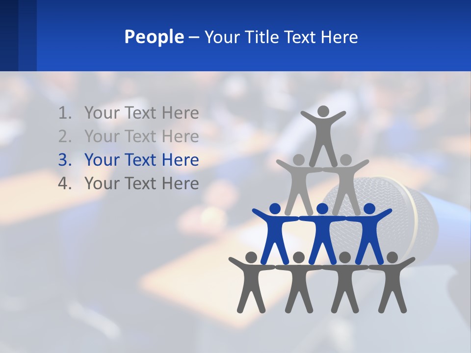 A Microphone In Front Of A Lecture Hall Full Of People PowerPoint Template