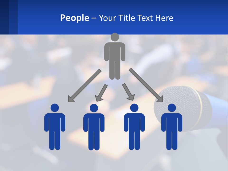 A Microphone In Front Of A Lecture Hall Full Of People PowerPoint Template