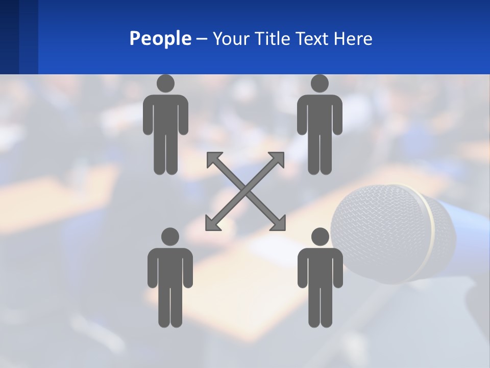 A Microphone In Front Of A Lecture Hall Full Of People PowerPoint Template