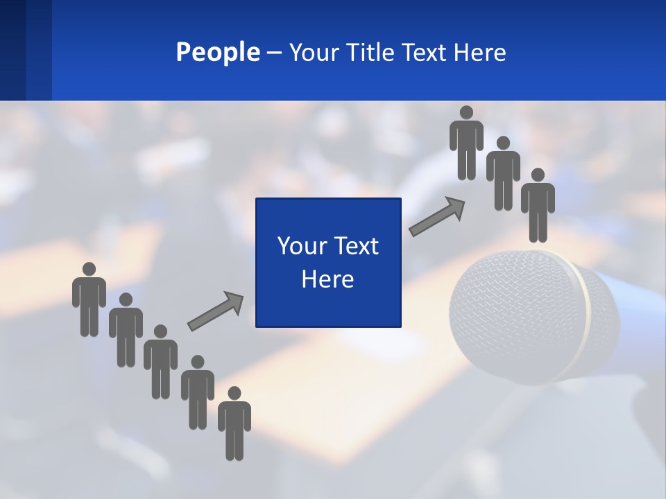 A Microphone In Front Of A Lecture Hall Full Of People PowerPoint Template