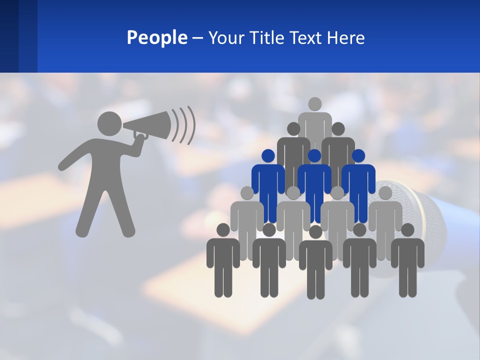 A Microphone In Front Of A Lecture Hall Full Of People PowerPoint Template