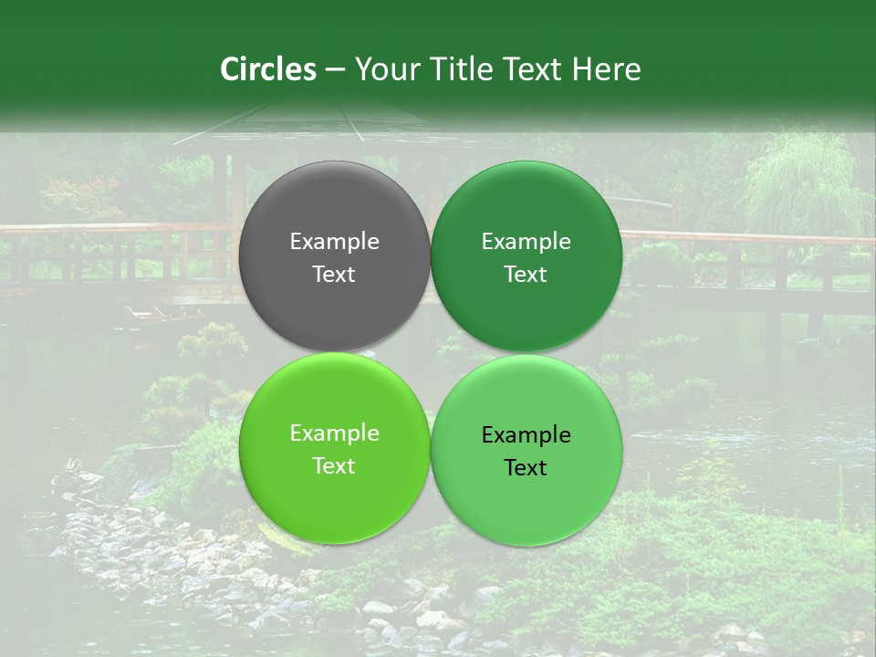 A Wooden Bridge Over A Pond With Rocks And Trees In The Background PowerPoint Template