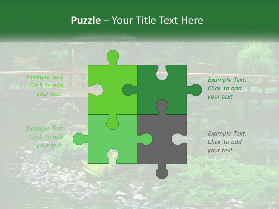 A Wooden Bridge Over A Pond With Rocks And Trees In The Background PowerPoint Template