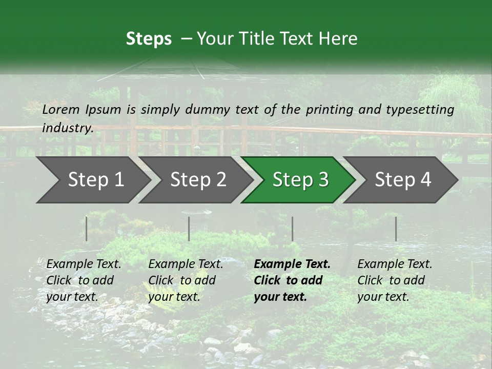 A Wooden Bridge Over A Pond With Rocks And Trees In The Background PowerPoint Template