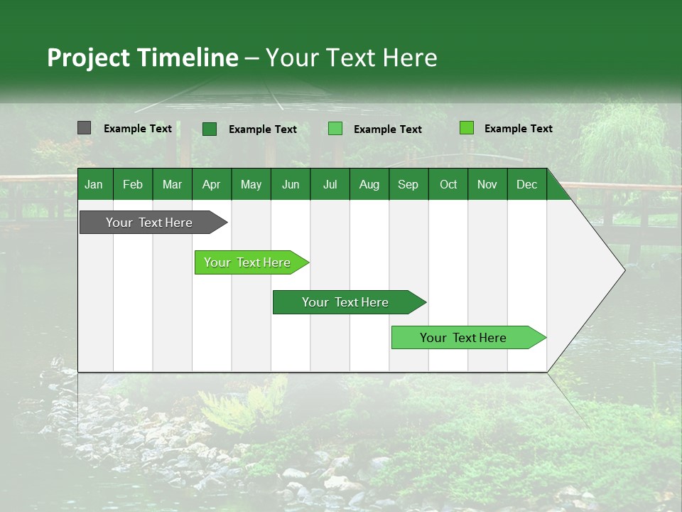 A Wooden Bridge Over A Pond With Rocks And Trees In The Background PowerPoint Template
