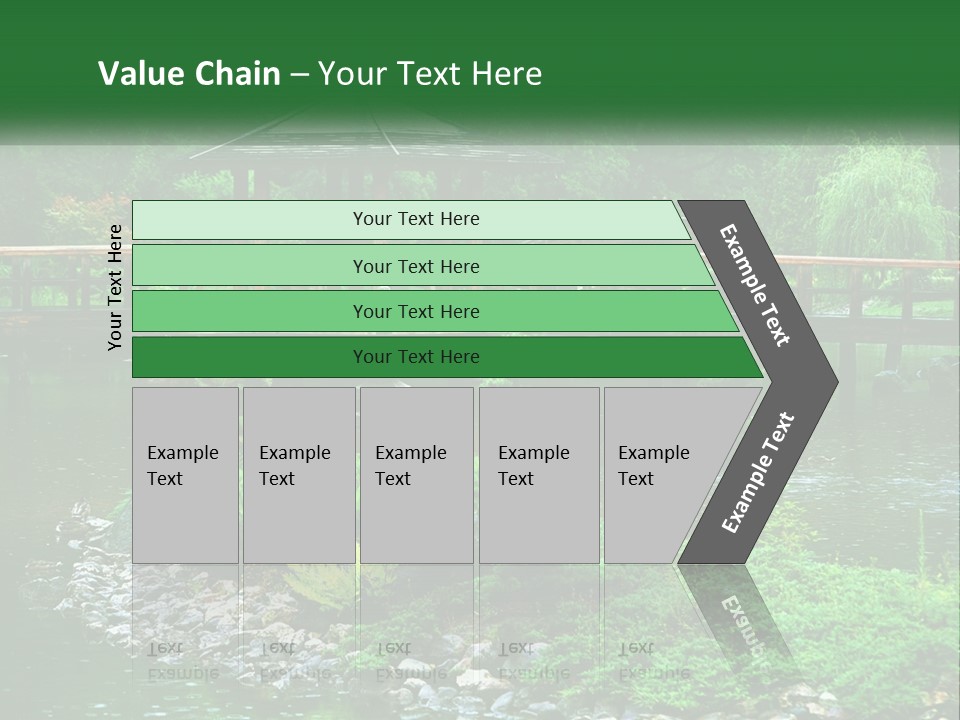 A Wooden Bridge Over A Pond With Rocks And Trees In The Background PowerPoint Template