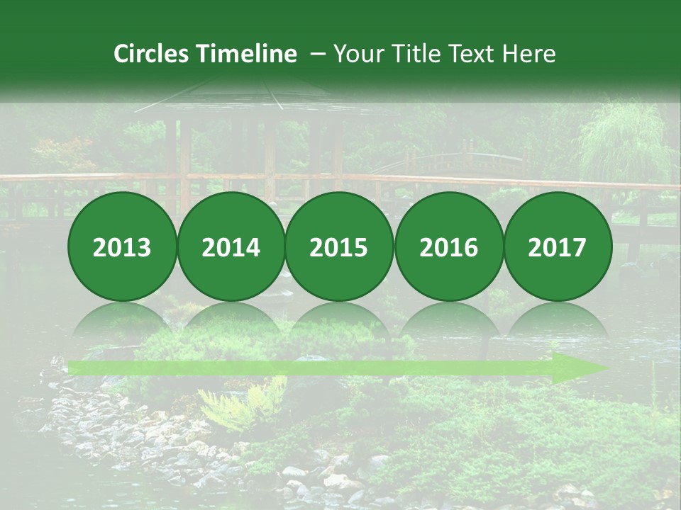 A Wooden Bridge Over A Pond With Rocks And Trees In The Background PowerPoint Template