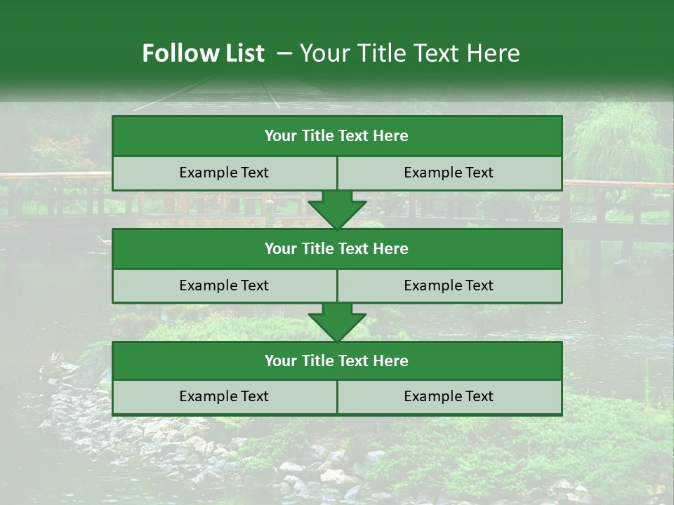 A Wooden Bridge Over A Pond With Rocks And Trees In The Background PowerPoint Template