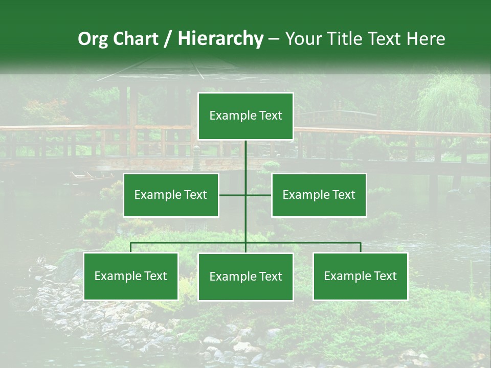 A Wooden Bridge Over A Pond With Rocks And Trees In The Background PowerPoint Template