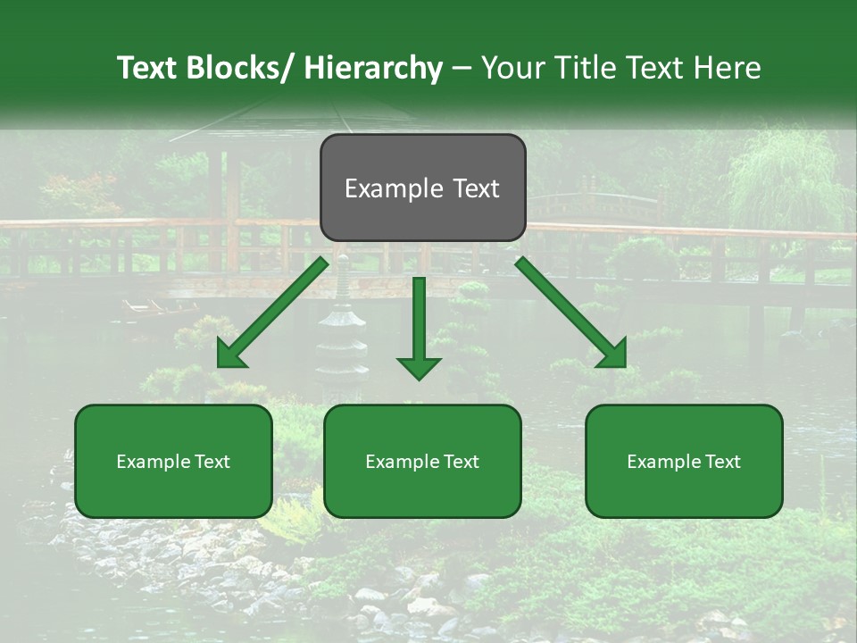 A Wooden Bridge Over A Pond With Rocks And Trees In The Background PowerPoint Template