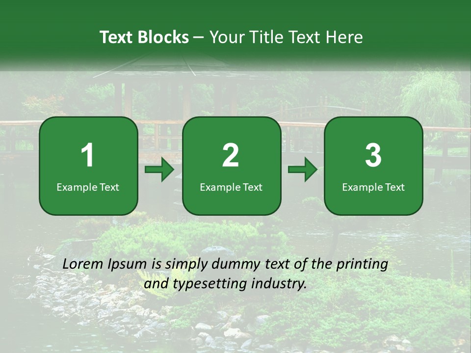 A Wooden Bridge Over A Pond With Rocks And Trees In The Background PowerPoint Template