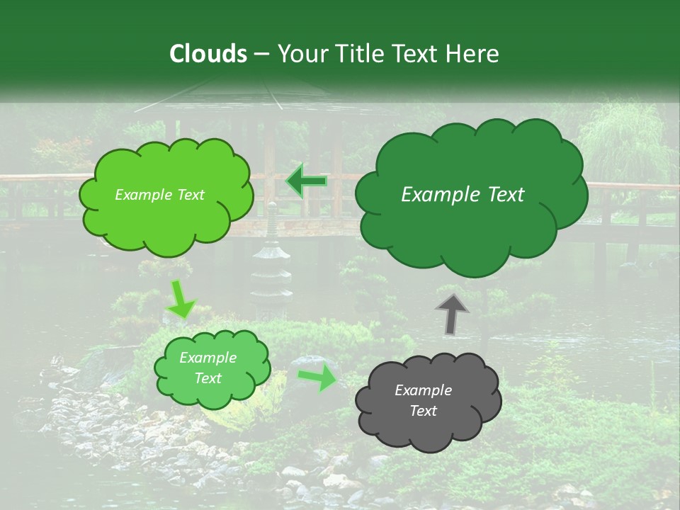 A Wooden Bridge Over A Pond With Rocks And Trees In The Background PowerPoint Template