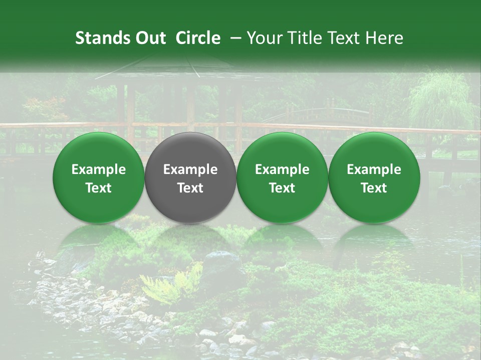 A Wooden Bridge Over A Pond With Rocks And Trees In The Background PowerPoint Template