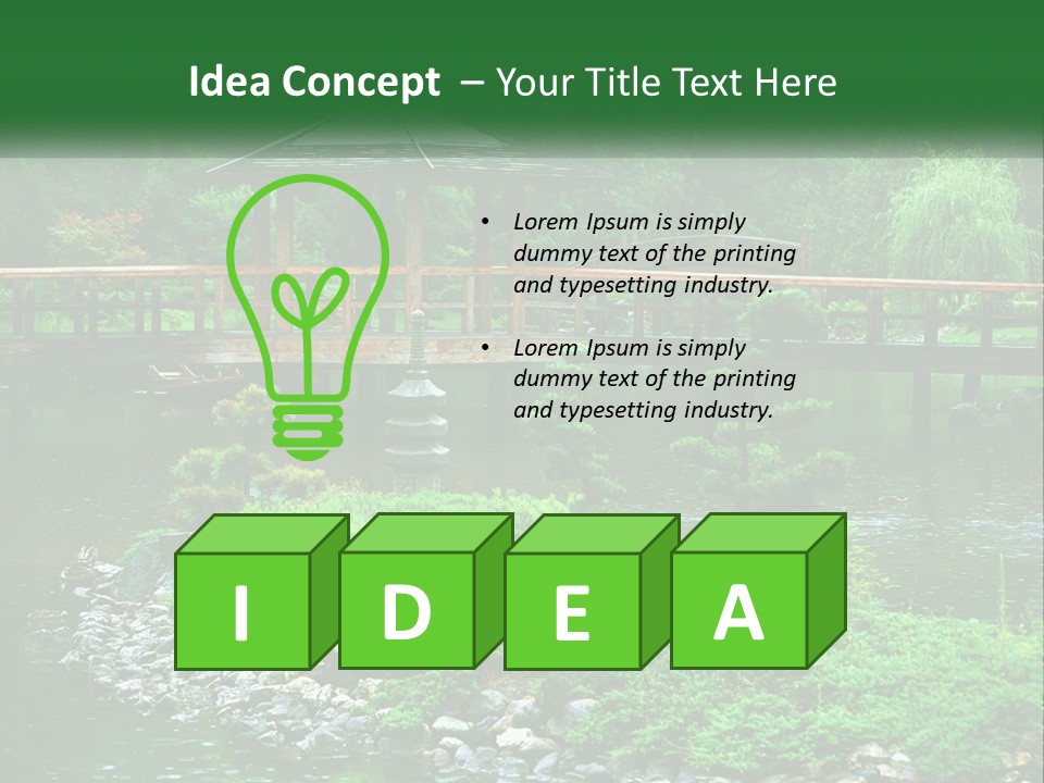 A Wooden Bridge Over A Pond With Rocks And Trees In The Background PowerPoint Template