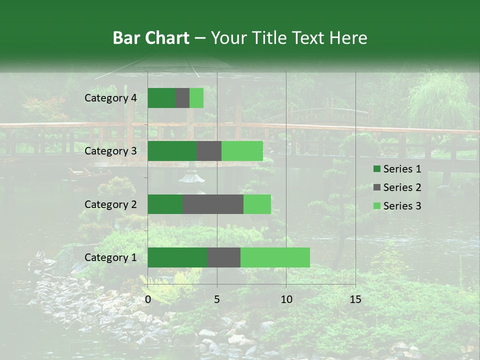 A Wooden Bridge Over A Pond With Rocks And Trees In The Background PowerPoint Template