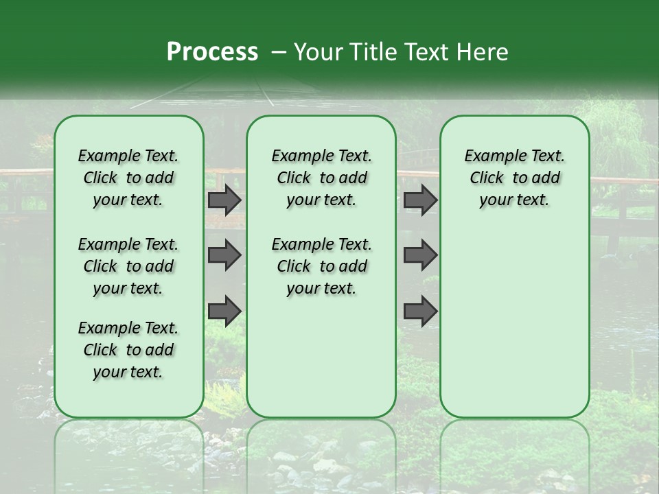 A Wooden Bridge Over A Pond With Rocks And Trees In The Background PowerPoint Template