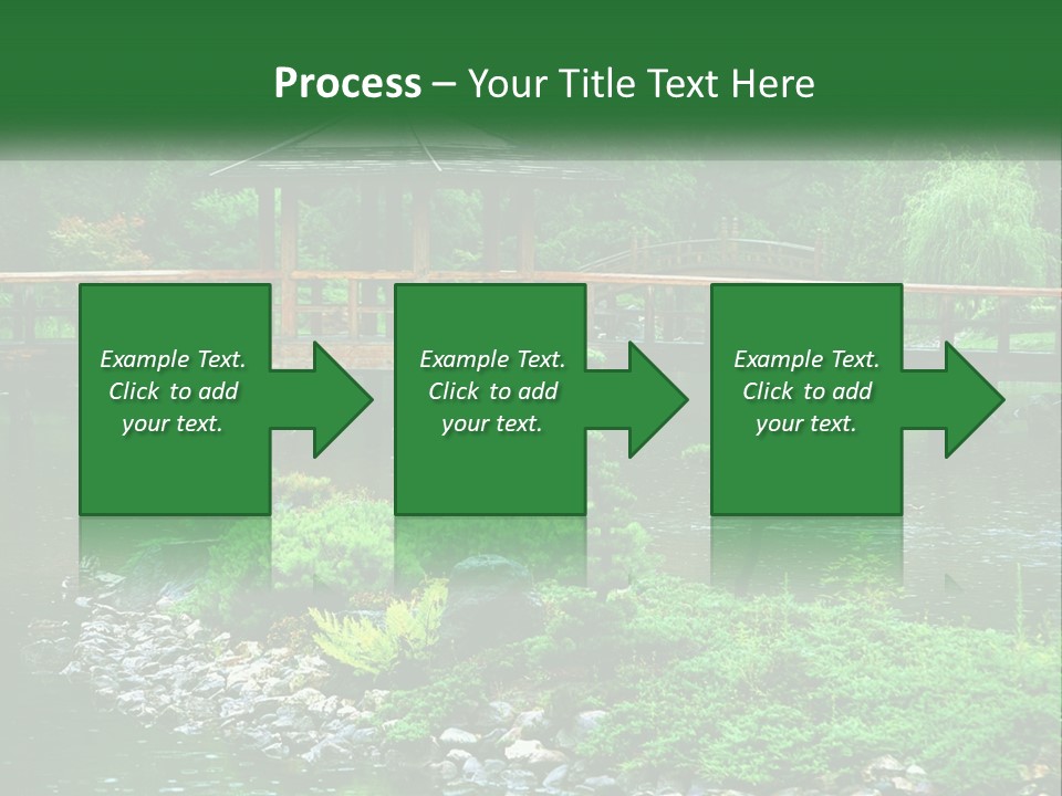 A Wooden Bridge Over A Pond With Rocks And Trees In The Background PowerPoint Template