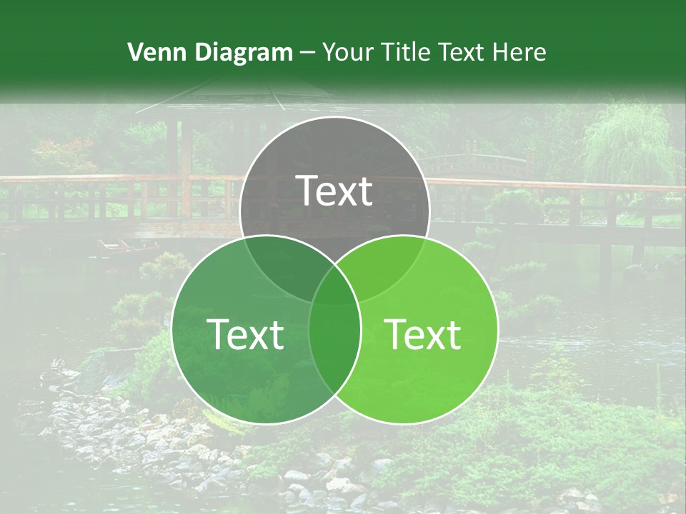 A Wooden Bridge Over A Pond With Rocks And Trees In The Background PowerPoint Template