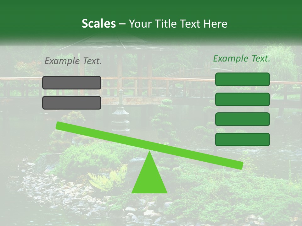 A Wooden Bridge Over A Pond With Rocks And Trees In The Background PowerPoint Template