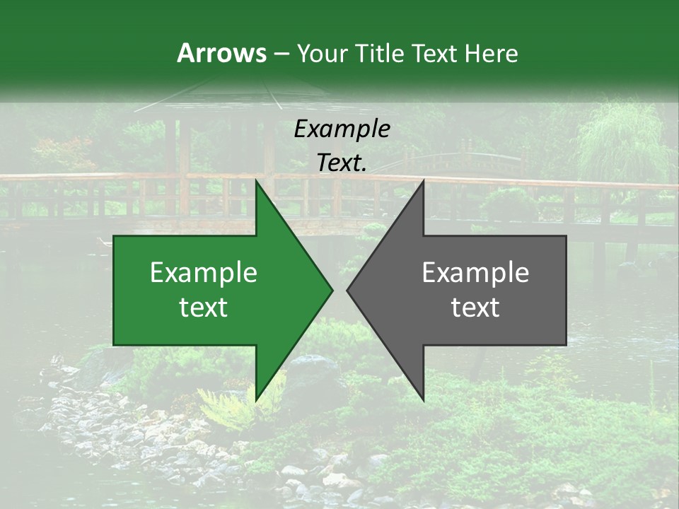 A Wooden Bridge Over A Pond With Rocks And Trees In The Background PowerPoint Template