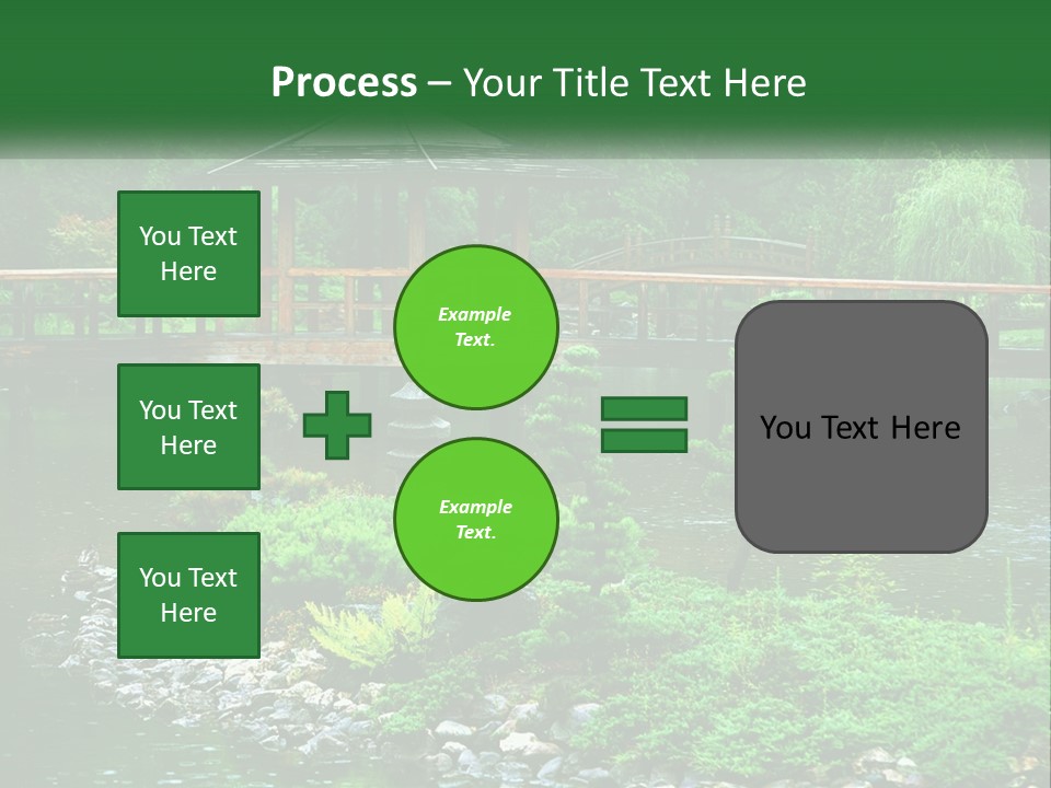 A Wooden Bridge Over A Pond With Rocks And Trees In The Background PowerPoint Template