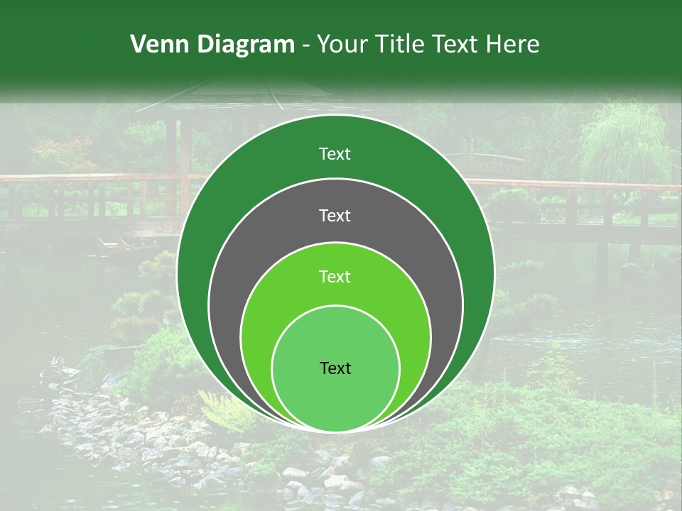 A Wooden Bridge Over A Pond With Rocks And Trees In The Background PowerPoint Template