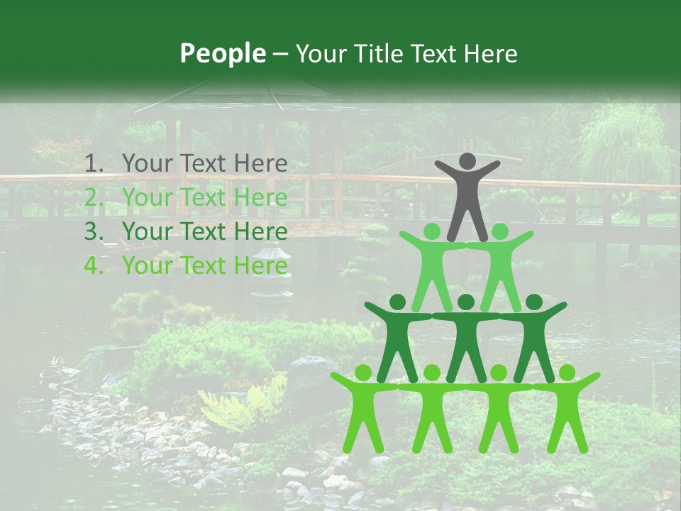 A Wooden Bridge Over A Pond With Rocks And Trees In The Background PowerPoint Template