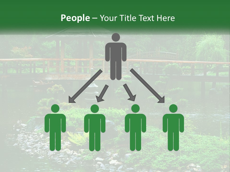 A Wooden Bridge Over A Pond With Rocks And Trees In The Background PowerPoint Template