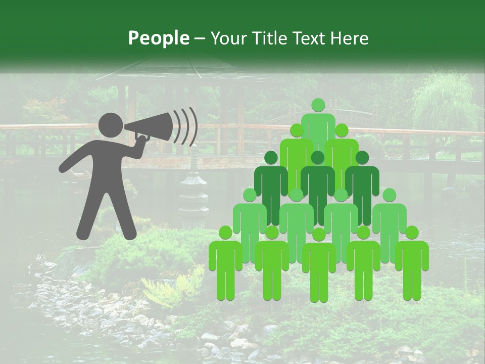 A Wooden Bridge Over A Pond With Rocks And Trees In The Background PowerPoint Template