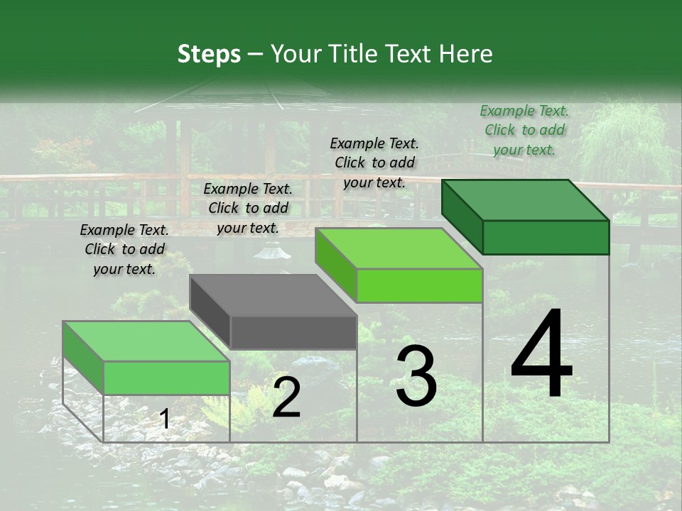 A Wooden Bridge Over A Pond With Rocks And Trees In The Background PowerPoint Template