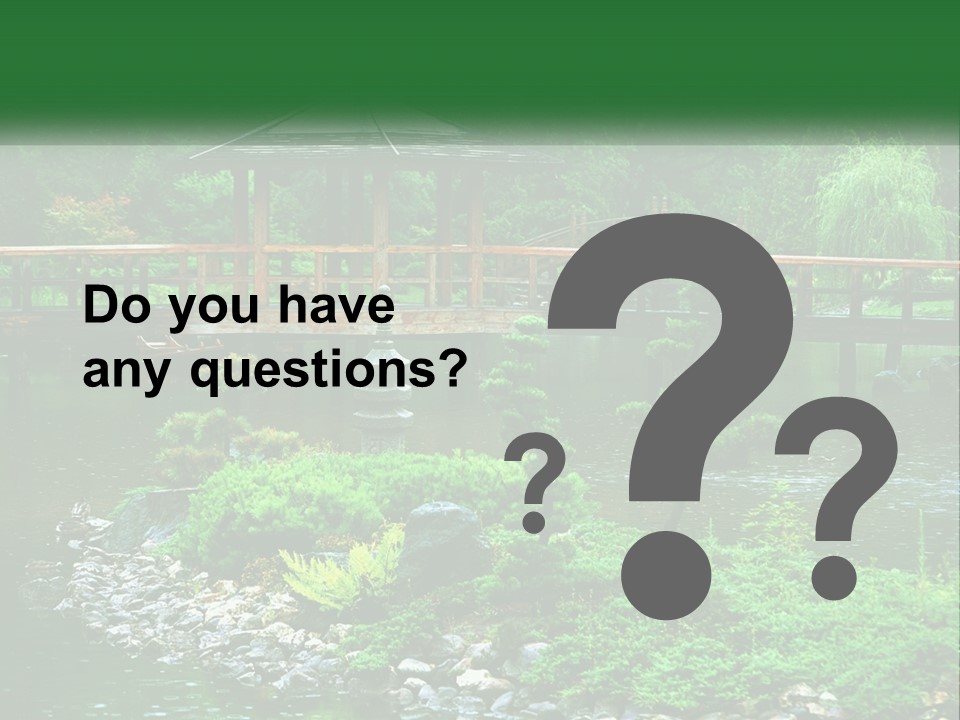 A Wooden Bridge Over A Pond With Rocks And Trees In The Background PowerPoint Template