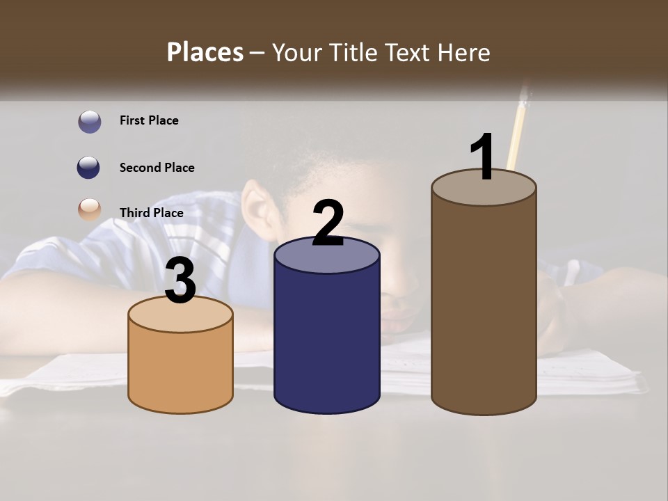 A Young Boy Writing On A Piece Of Paper With A Pencil PowerPoint Template