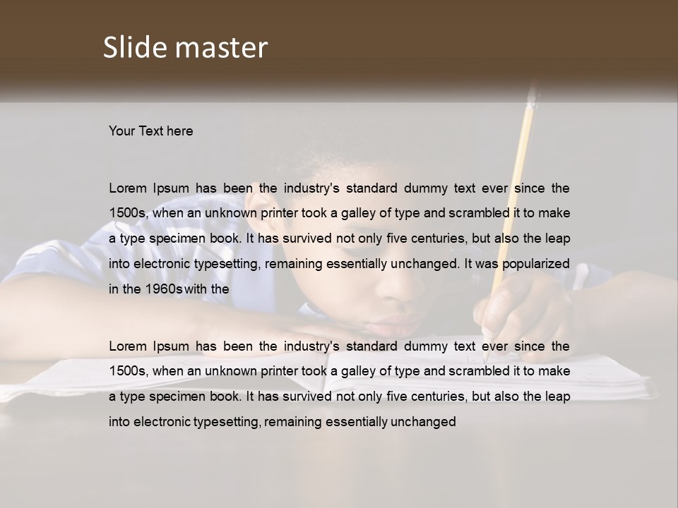 A Young Boy Writing On A Piece Of Paper With A Pencil PowerPoint Template