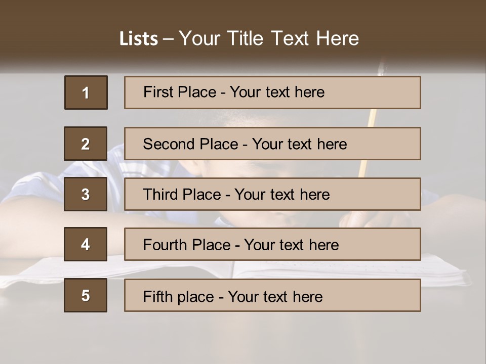 A Young Boy Writing On A Piece Of Paper With A Pencil PowerPoint Template