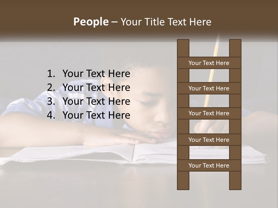 A Young Boy Writing On A Piece Of Paper With A Pencil PowerPoint Template