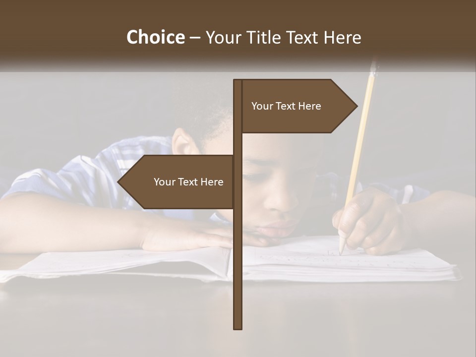 A Young Boy Writing On A Piece Of Paper With A Pencil PowerPoint Template