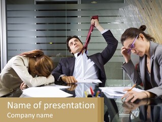 A Group Of People Sitting Around A Table With Papers PowerPoint Template