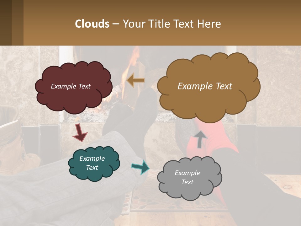 A Person Sitting In Front Of A Fireplace With Their Feet Up PowerPoint Template