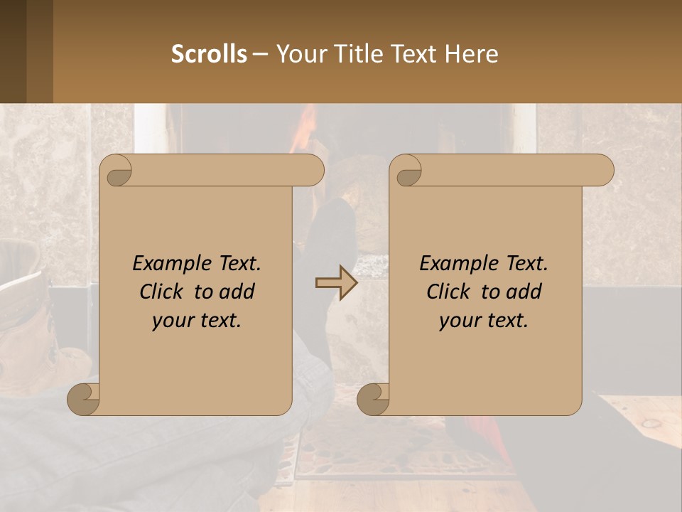 A Person Sitting In Front Of A Fireplace With Their Feet Up PowerPoint Template