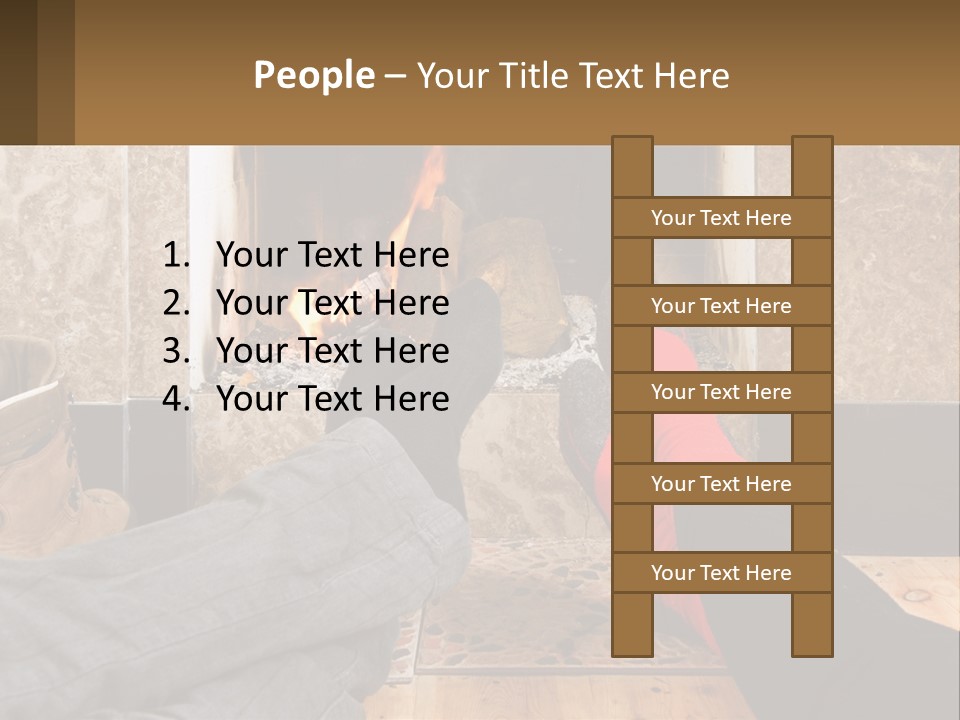 A Person Sitting In Front Of A Fireplace With Their Feet Up PowerPoint Template