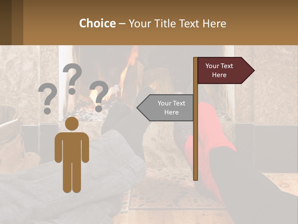 A Person Sitting In Front Of A Fireplace With Their Feet Up PowerPoint Template
