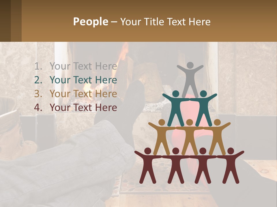 A Person Sitting In Front Of A Fireplace With Their Feet Up PowerPoint Template